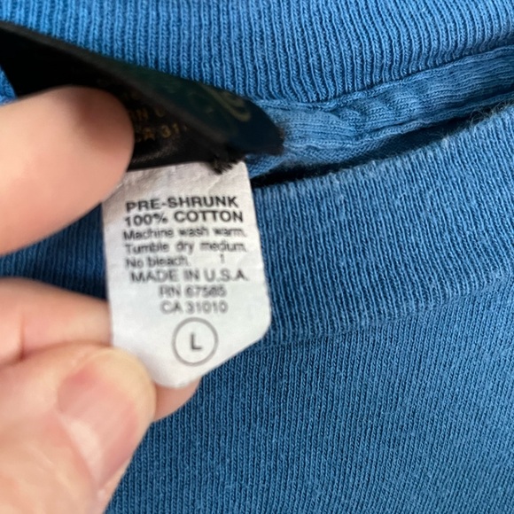 Satirical short sleeve t-shirt, adult size large, blue. Great used condition! - Picture 5 of 5